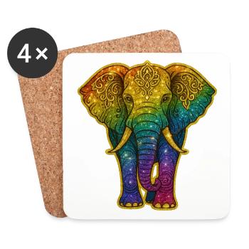 Rainbow Elephant Gold Glitter - Coasters (set of 4) - white - Front