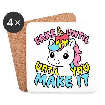 Cute Kawaii Unicorn – Fake It Until You Make It - Dessous de verre (lot de 4) - blanc - Devant