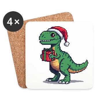 8-Bit Pixel Velociraptor Weihnachten - Untersetzer (4er-Set) - Weiß - Vorne