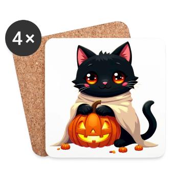Halloween Cat with Halloween Pumpkin - Untersetzer (4er-Set) - Weiß - Vorne