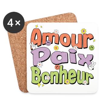 Amour Paix Bonheur Pop Pastel - Dessous de verre (lot de 4) - blanc - Devant