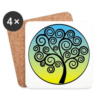 Tree of Life, Blue and Yellow Background - Coasters (set of 4) - white - Front
