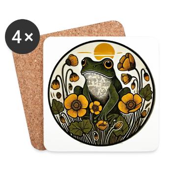 Grenouille ensoleillée en fleurs dorées - Dessous de verre (lot de 4) - blanc - Devant
