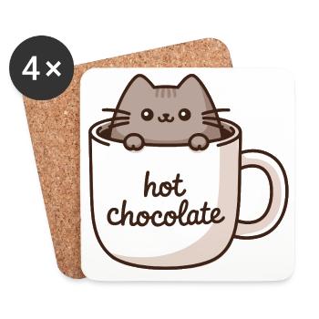 Chats dans une tasse – Breloque chocolat chaud - Dessous de verre (lot de 4) - blanc - Devant