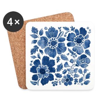 Motif floral avec texture denim - design élégant - Dessous de verre (lot de 4) - blanc - Devant