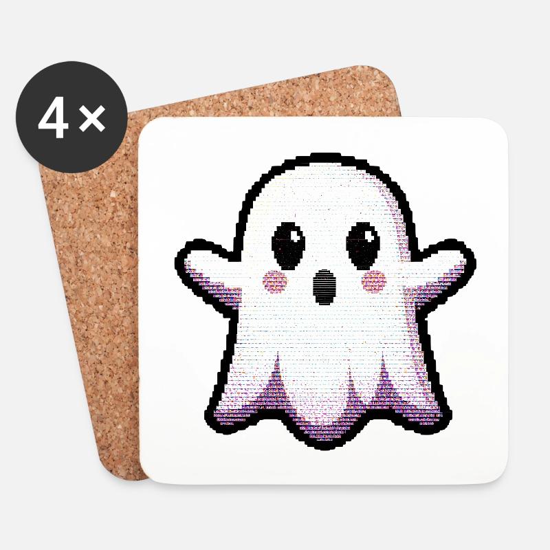 Glitch Pixel Ghost Says "Boo!" – Cute & Retro - Coasters (set of 4) - white