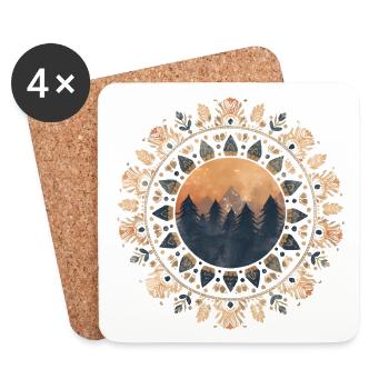 Boho Mandala with Forest & Mountains in Sunlight - Coasters (set of 4) - white - Front