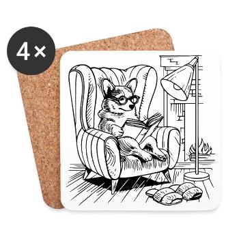 Reading Corgi Dog Vintage Bookish Shirt - Coasters (set of 4) - white - Front