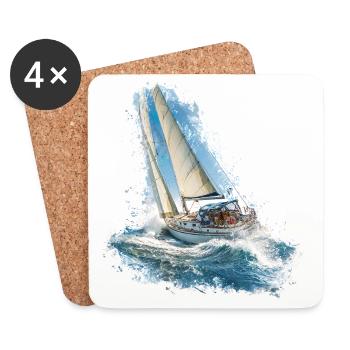 Voilier dans le bruit des vagues - Dessous de verre (lot de 4) - blanc - Devant