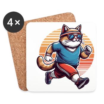 Sporty cat jogging retro sunset - Coasters (set of 4) - white - Front