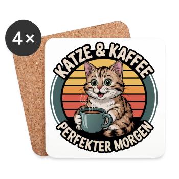 Chat et café Perfect Morning - Dessous de verre (lot de 4) - blanc - Devant