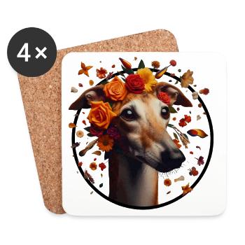 Galgo mit Blumenkranz - Untersetzer (4er-Set) - Weiß - Vorne