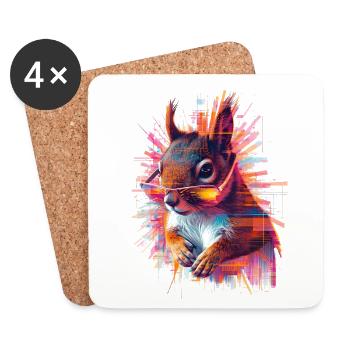 Neon Squirrel with Sunglasses – Glitch Art - Coasters (set of 4) - white - Front