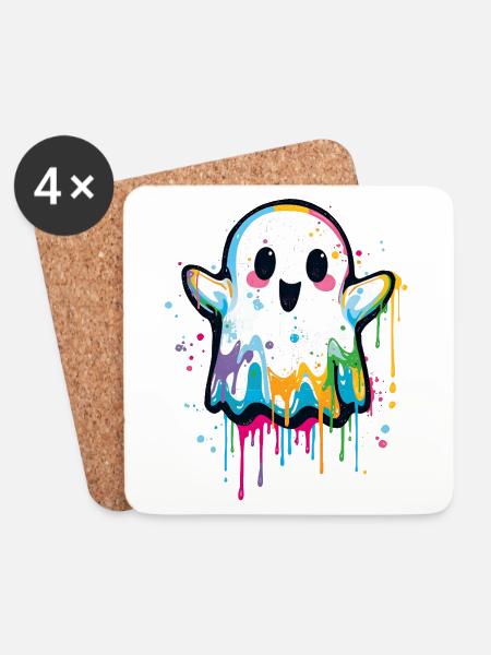 Bunter Graffiti Geist – Süß & Halloween Style - Untersetzer (4er-Set) - Weiß