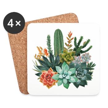 Succulentes et cactus Composition à l’aquarelle - Dessous de verre (lot de 4) - blanc - Devant