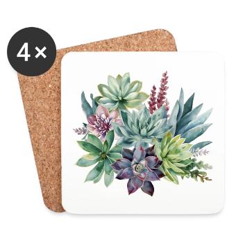 Pastel succulentes Aquarelle Design - Dessous de verre (lot de 4) - blanc - Devant