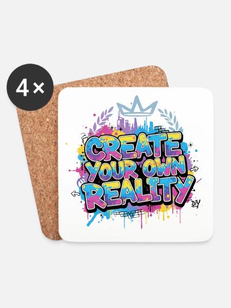 Graffiti Dream Big - Street Art T-Shirt - Untersetzer (4er-Set) - Weiß