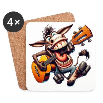 Funny Donkey With Guitar Cartoon Musician - Coasters (set of 4) - white - Front