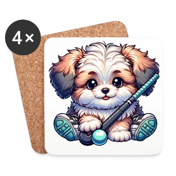 Cute dog with field hockey stick and ball - Coasters (set of 4) - white - Front