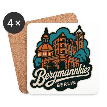 Bergmannkiez Kreuzberg Retro Stil Illustration - Untersetzer (4er-Set) - Weiß - Vorne