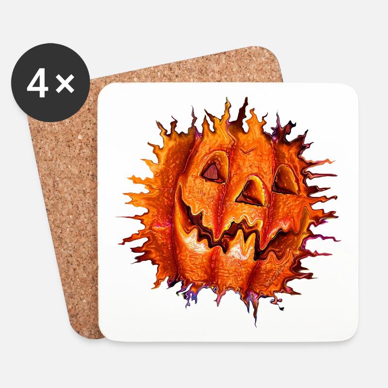 Pumpkin Jackolantern Halloween Orange Fire Flames - Coasters (set of 4) - white