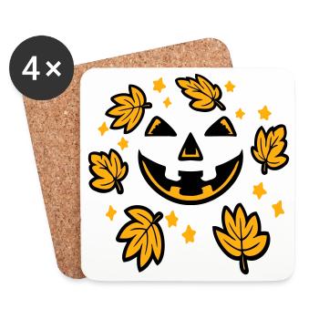 Pumpkin Face Autumn Leaves Stars Creepy Smile - Coasters (set of 4) - white - Front