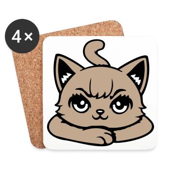 Cat, Grim, Angry, Eye, Crossed, Paws, Naughty - Coasters (set of 4) - white - Front