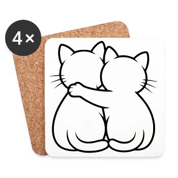 Katzen Umarmung - Untersetzer (4er-Set) - Weiß - Vorne