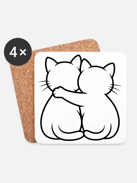 Katzen Umarmung - Untersetzer (4er-Set) - Weiß