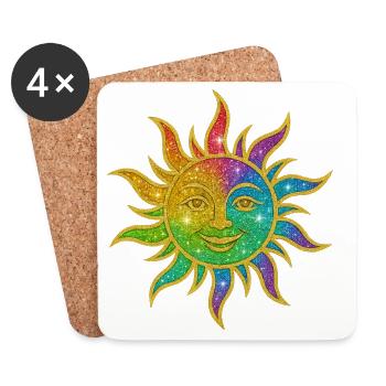 Rainbow Sun Glitter Star - Coasters (set of 4) - white - Front