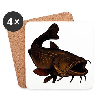 Illustration de poisson-chat pour les pêcheurs et les amoureux de la nature - Dessous de verre (lot de 4) - blanc - Devant