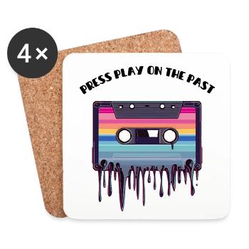 Retro Cassette Tape - Press Play on the Past - Coasters (set of 4) - white - Front