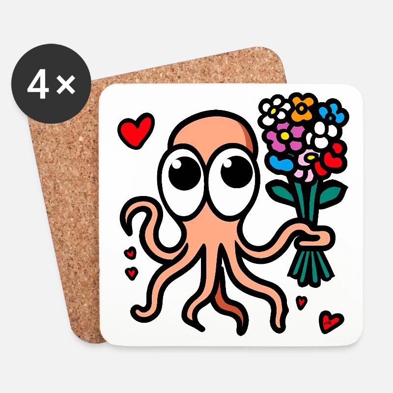 Winkender Oktopus Blumenstrauß - Untersetzer (4er-Set) - Weiß