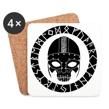 Schwarzer Totenkopf und Wikinger-Runen - Untersetzer (4er-Set) - Weiß - Vorne