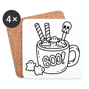 Tasse Halloween Skizze – Geister, Waffeln & Löffel - Untersetzer (4er-Set) - Weiß - Vorne