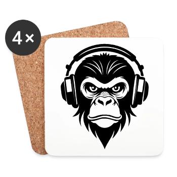 Singe de dessin animé comique sinistre avec casque T-shirt - Dessous de verre (lot de 4) - blanc - Devant