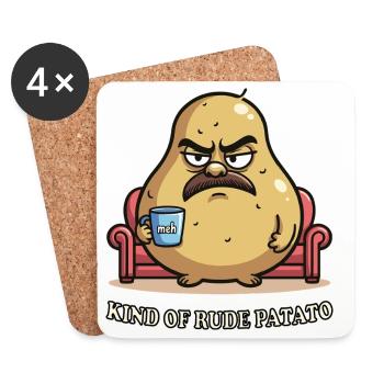 Kind of Rude Potato Grumpy Cartoon Design - Coasters (set of 4) - white - Front