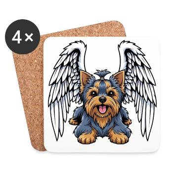 Mignon Yorkshire Terrier Angel Cartoon Dog Holder - Dessous de verre (lot de 4) - blanc - Devant