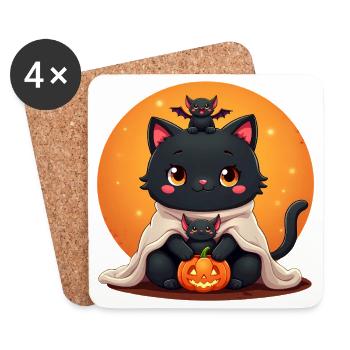 Halloween Cat with Halloween Pumpkin - Coasters (set of 4) - white - Front