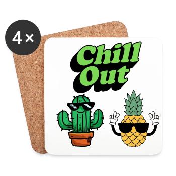 Chill Out Kaktus und Ananas - Untersetzer (4er-Set) - Weiß - Vorne