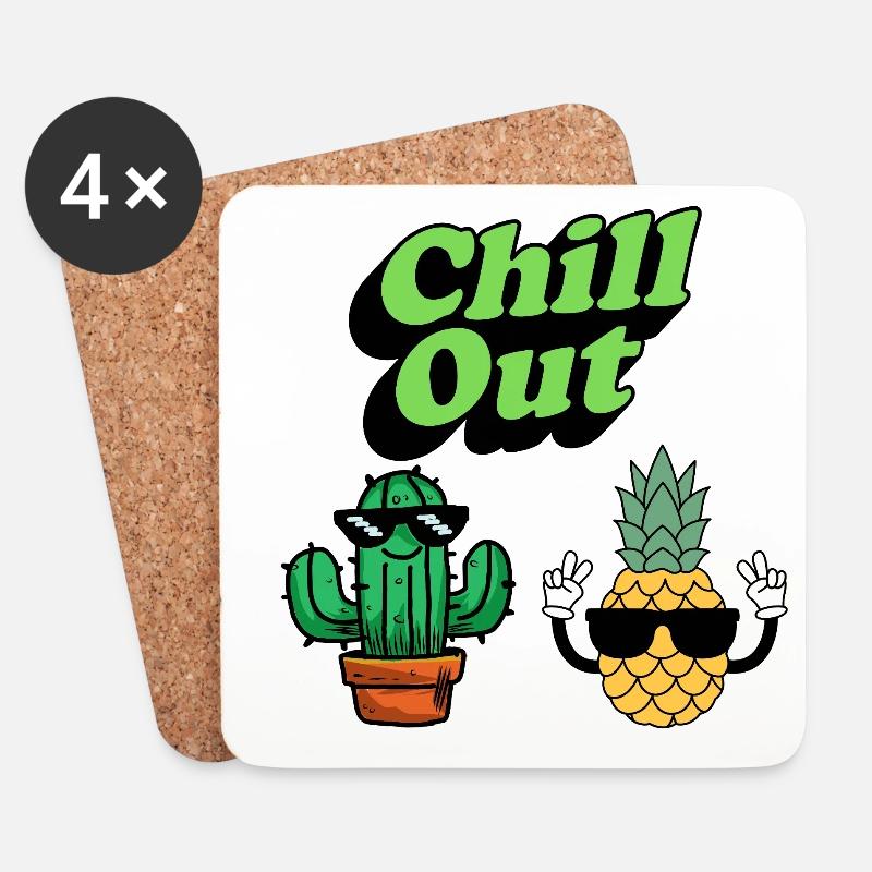 Chill Out Kaktus und Ananas - Untersetzer (4er-Set) - Weiß