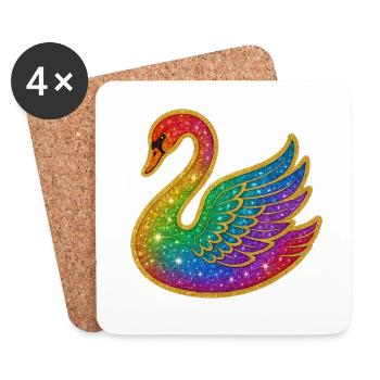 Regenbogen Glitzer Schwan - Untersetzer (4er-Set) - Weiß - Vorne