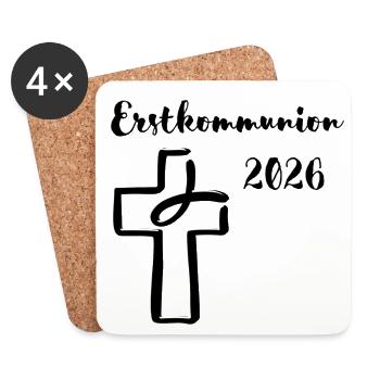 Célébration de la Première Communion 2026 : Des poissons plongent dans la croix - Dessous de verre (lot de 4) - blanc - Devant