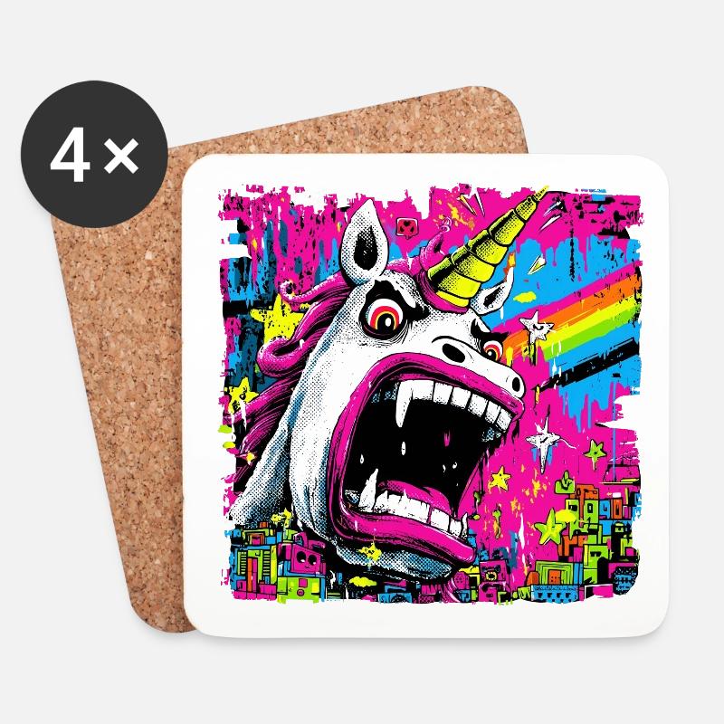 Angry Unicorn - Untersetzer (4er-Set) - Weiß