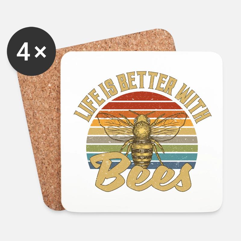 Life Is Better With Bees - Untersetzer (4er-Set) - Weiß