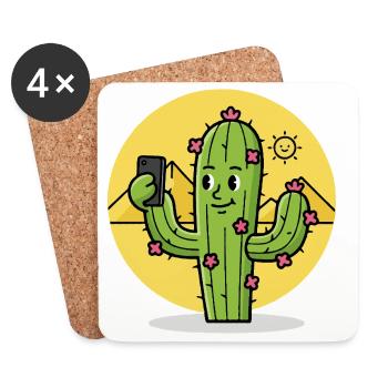Desert Cactus Selfie Cartoon - Coasters (set of 4) - white - Front