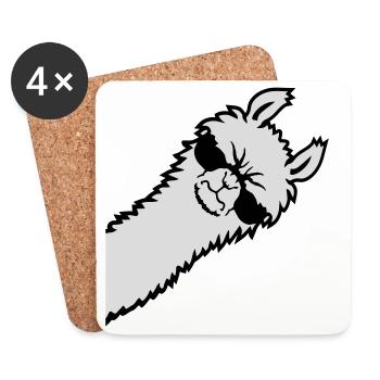 Llama en colère regard côté lunettes de soleil Cool Sour - Dessous de verre (lot de 4) - blanc - Devant