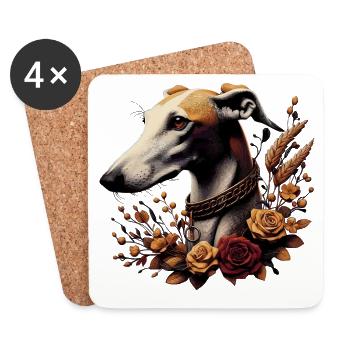 Tête de lévrier Chapelet d’automne - Dessous de verre (lot de 4) - blanc - Devant