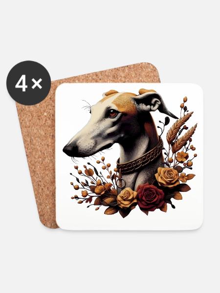 Greyhoundkopf Herbstrosenkranz - Untersetzer (4er-Set) - Weiß