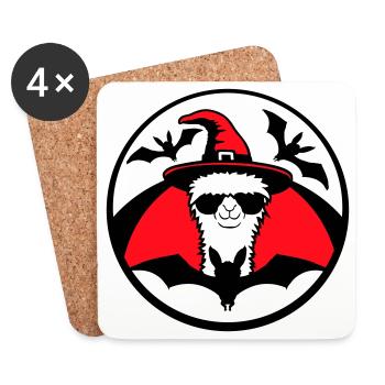 Lama Halloween Sorcière Chapeau Chauve-souris Alpaga Cool Mignon - Dessous de verre (lot de 4) - blanc - Devant